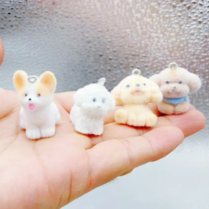 10pcs Flocked Dog Cartoon 3D Animal Little Koji Teddy Golden Hair Car Keychain Bag Decoration DIY