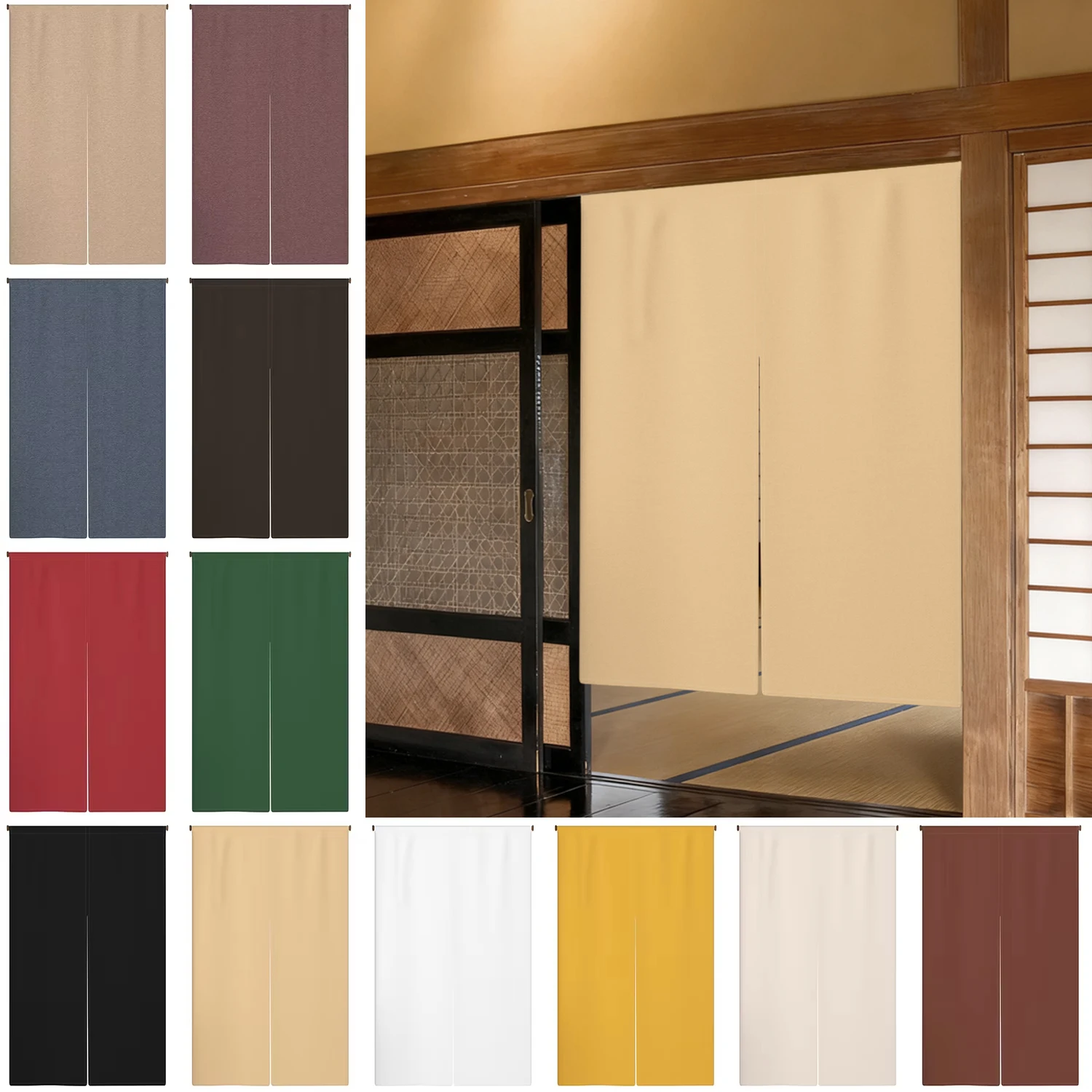 Solid Color Noren Curtains Japanese Kitchen Partition Beige White Black Bedroom Bathroom Entrance Hanging Split Half Curtains