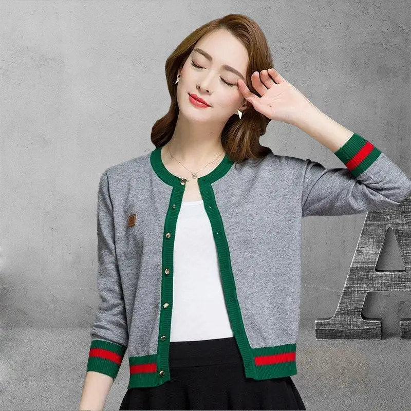 Idle Style Loose Short Round Neck Knitted Cardigan Spring and Autumn 2023 New Long Sleeve Sweater Coat for Women