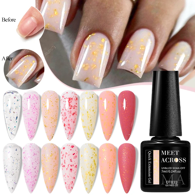 MEET ACROSS 12PCS/SET Szybkie przedłużanie żelu do paznokci Złote różowe czerwone folie Półtrwałe lakiery żelowe do paznokci Zestawy do manicure