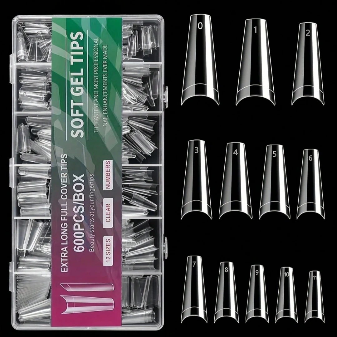 

600PCS Half Cover Coffin Nail Tips 12 Size Half Cover Acrylic False Nail Tips With for Nail Tips Art Salons And Home DIY