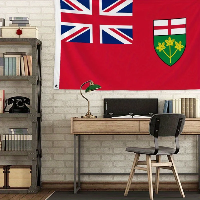 1pc Ontario Flag - Durable Polyester,Red with Blue&White Design, Perfect for Room Decor, Study, Bedroom, Parties.No Flagpole