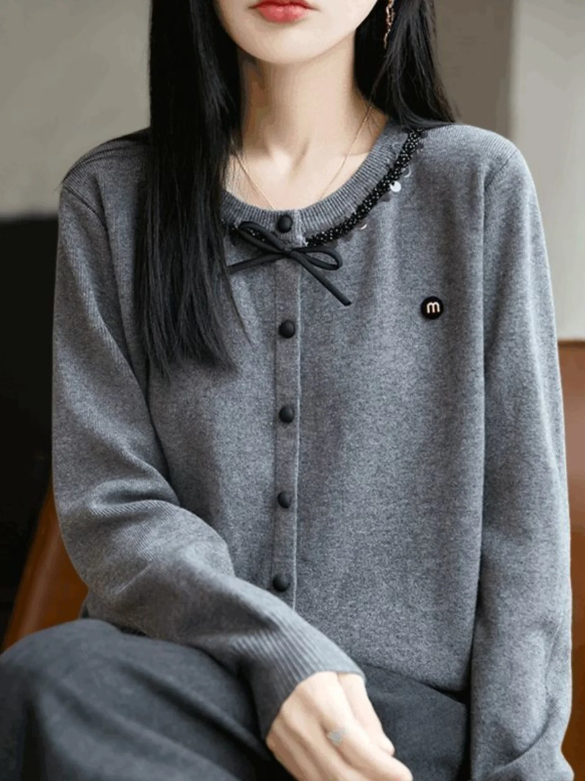 

Элитный вязаный кардиган для ранней осени, женская верхняя одежда на весну-осень, большие размеры, топ-пальто