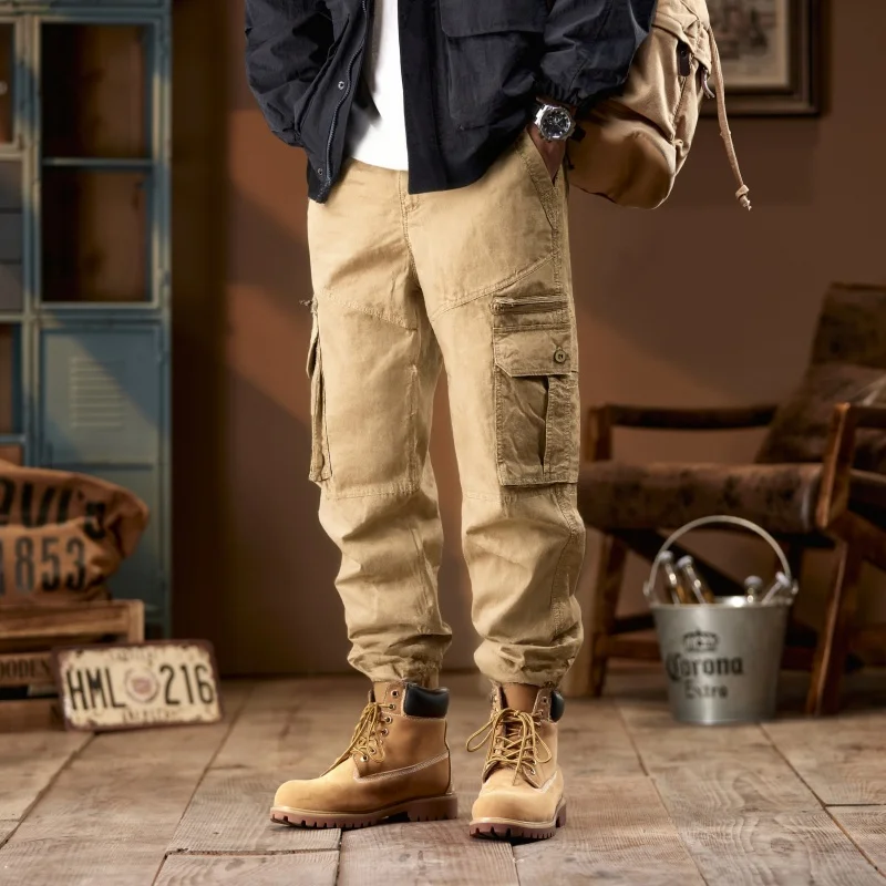 

Повседневные американские рабочие брюки для мужчин, свободный крой, прямые штанины, с эластичной талией, осень-зима, новинка, универсальные, удобные