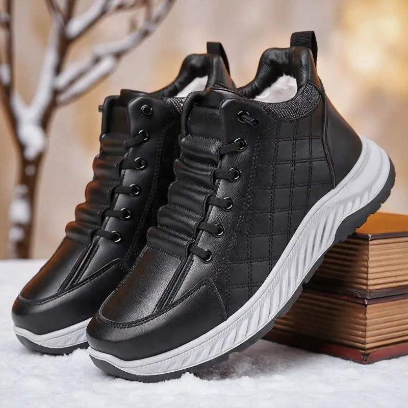 Men Cold Weather High Top Snow Boots, Lace-up Anti-slip Wear-resistant Thick Sole Casual Outdoor Warm Winter Boots