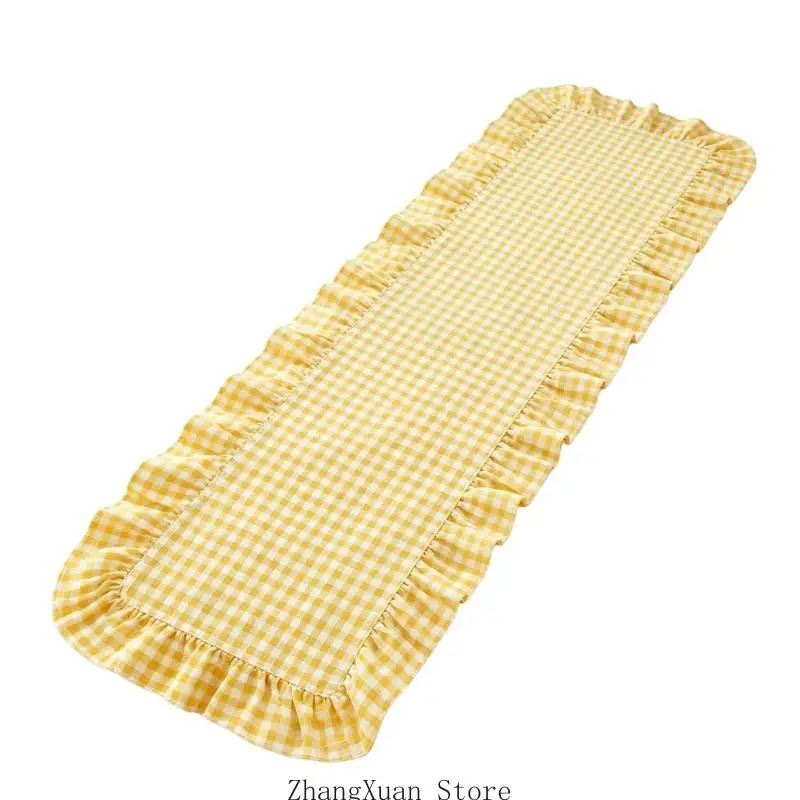 Gingham-Tischläufer mit Rüschenbesatz für den Küchentisch und tägliche Essenscenter-Styling 3XUF – Detail 3