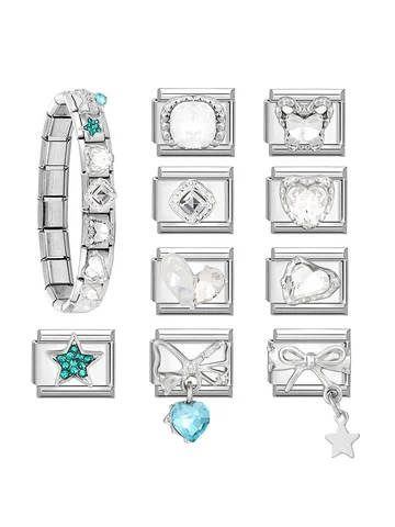 Shiny Zircon Stars Heart Bow Knot Butterfly Italian Charm Links Fit 9mm Stainless Steel Bracelet Women Jewelry DIY Making Gifts