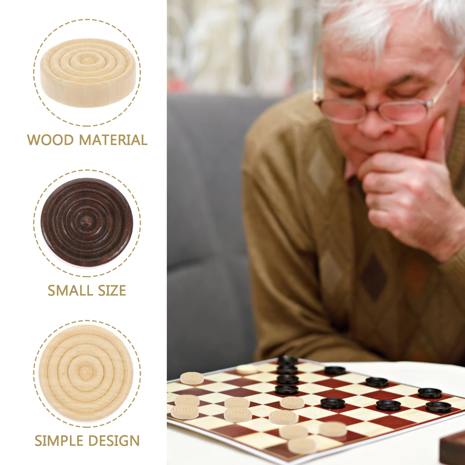 

48 Pcs Chess Pieces Wooden Checkers Kids Game Accessories Round Replacement Set Toy Gifts Board