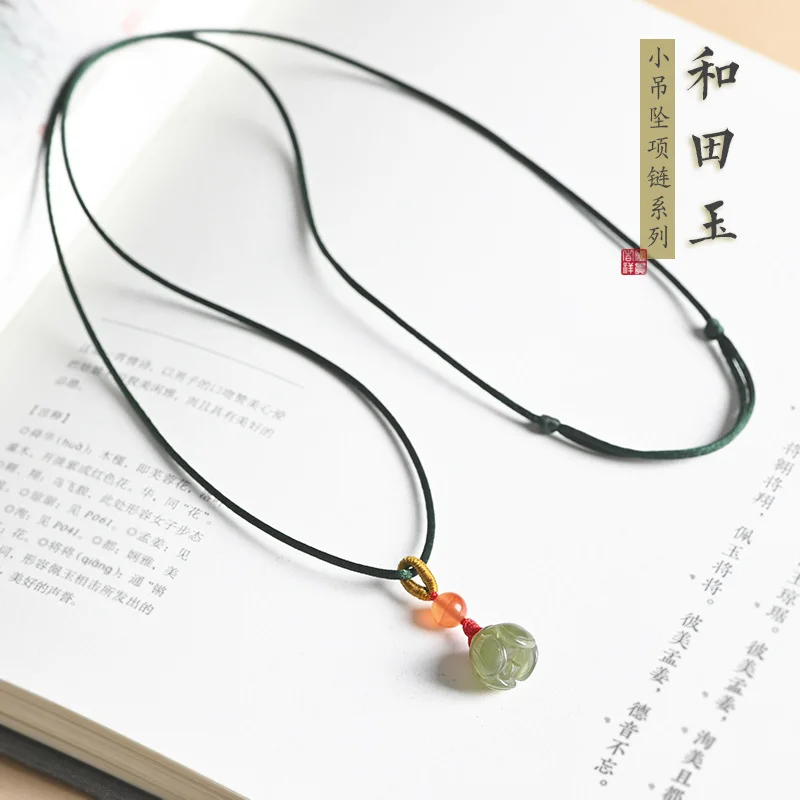 

hetian jade pendant Chinese style necklace women bauhinia clavicle chain jasper rose ornaments men lotus jewelry wholesale