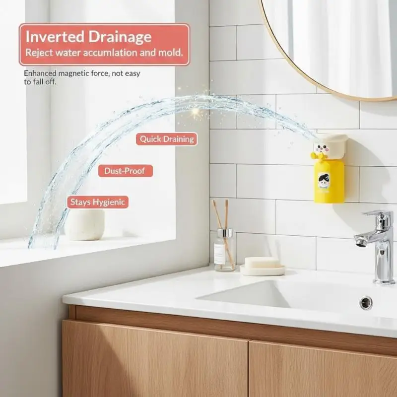 Punch-Free Wall Mounted Magnetic Toothbrush Cup Upside Down Holder for Hotel Bathroom Supplies