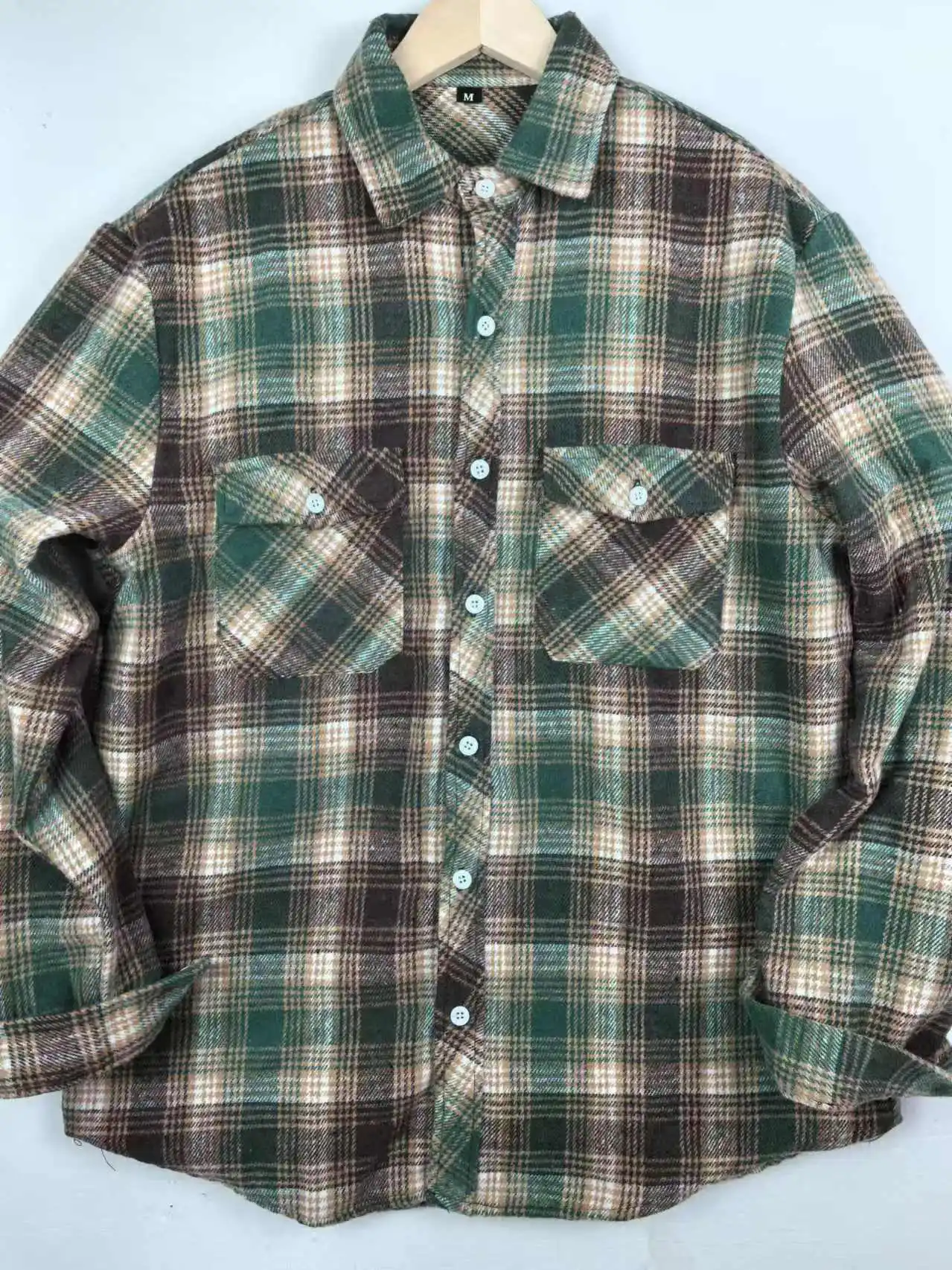 Autumn  Retro Tooling Plaid Shirt Men's Fashion Frosted Flannel Pure Cotton Washed Old Pocket Long Sleeve Casual Blouses