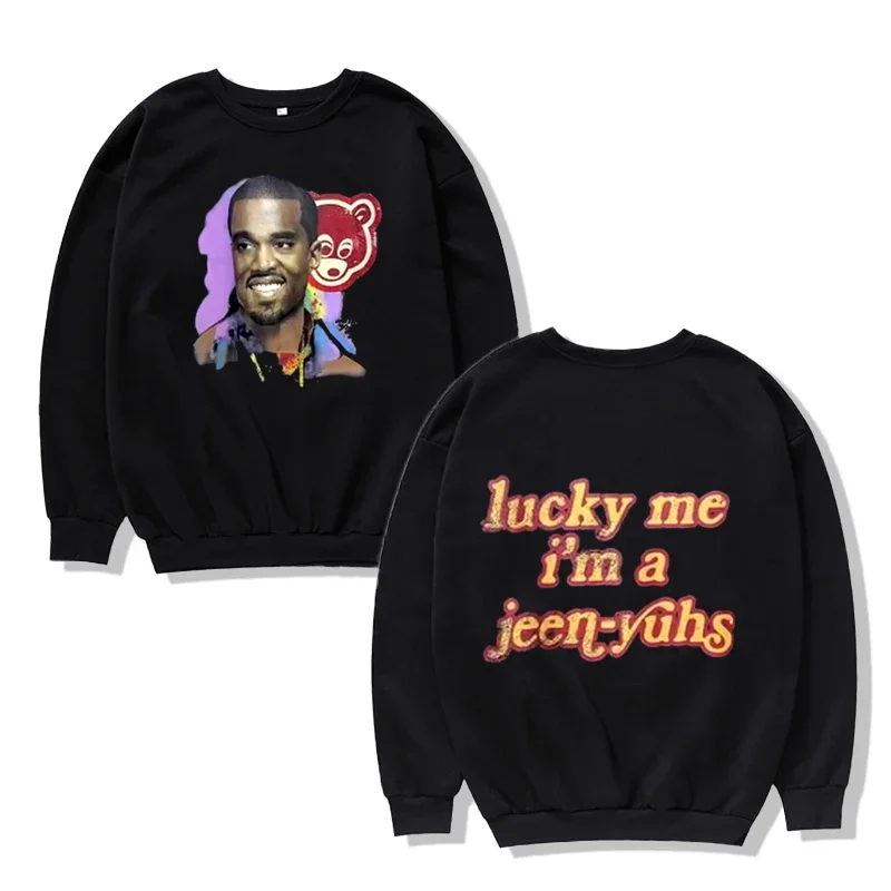 Singer Kanye West Crew Neck Sweatshirt Luck Me Im A Jeen-yuhs Menswear Hip Hop Vintage Sweatshirt Fashion Casual Pullover