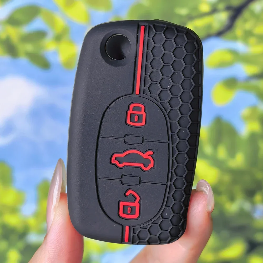 Embossed‑Button Car Key Cover with Keychain for Audi A1 B6 A6 C5 A4 B5 TT 8N A2 A3, Honeycomb‑Grip Folding Remote Shell