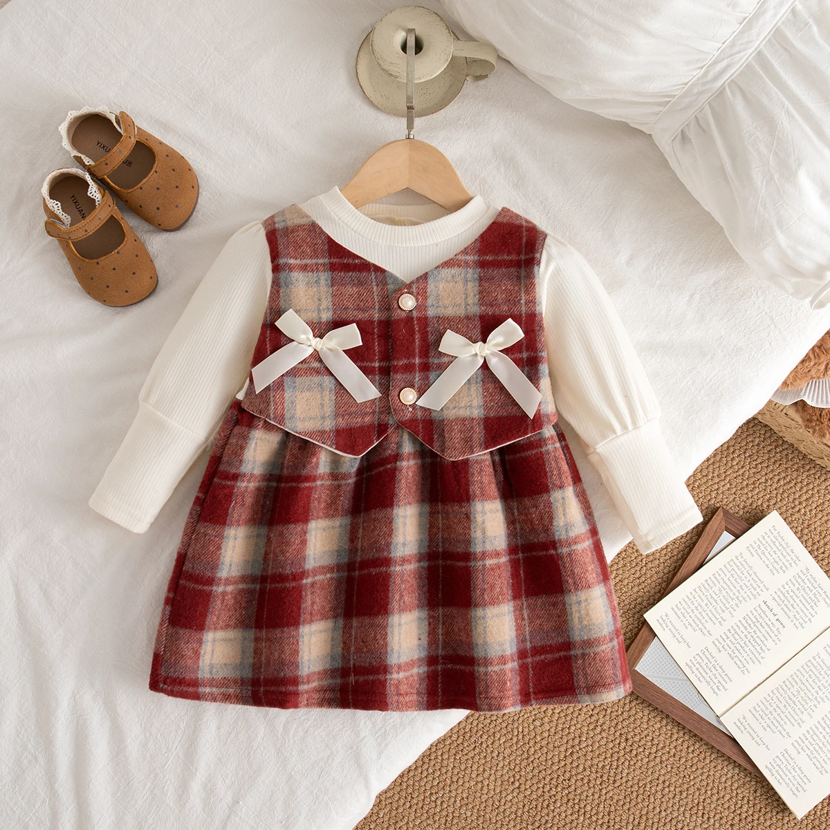 

Autumn New Christmas Party Baby Girl Dress, Sweet Bow Children'S Clothing (9 Months -3 Years Old)