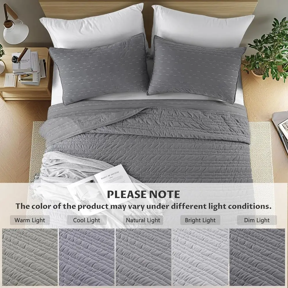طقم لحاف مقاس XL مخملي رمادي فاخر، مفروشات فائقة النعومة مكونة من 3 قطع، غطاء خفيف الوزن، للاستخدام في جميع المواسم، مخيط أنيق، 2 شمس، أماه