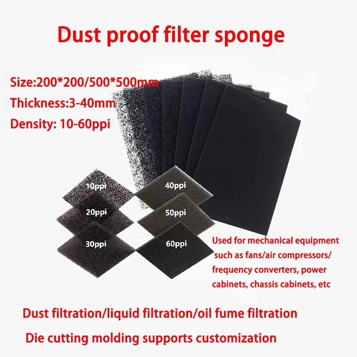 Ouverture filtre anti-poussière éponge filtre polyuréthane coton compresseur d'air filtre coton 10ppi 20ppi 30ppi 40ppi 50ppi 60ppi