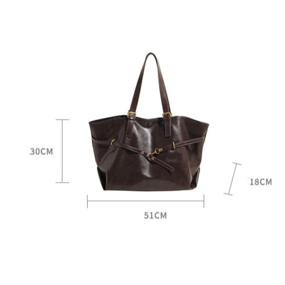 Y2K Borsa sottobraccio in pelle PU moda Borsa tote con tracolla regolabile di grande capacità Borsa a mano di lusso con fibbia magnetica da donna