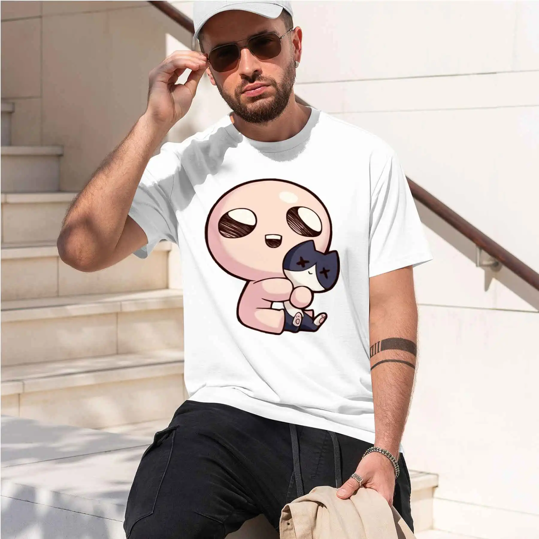 2026 new printed T-shirtThe Binding of Isaac Men's T-shirt Cute Isaac Holding Little Blue Man Print Casual Crew Neck Short Sle