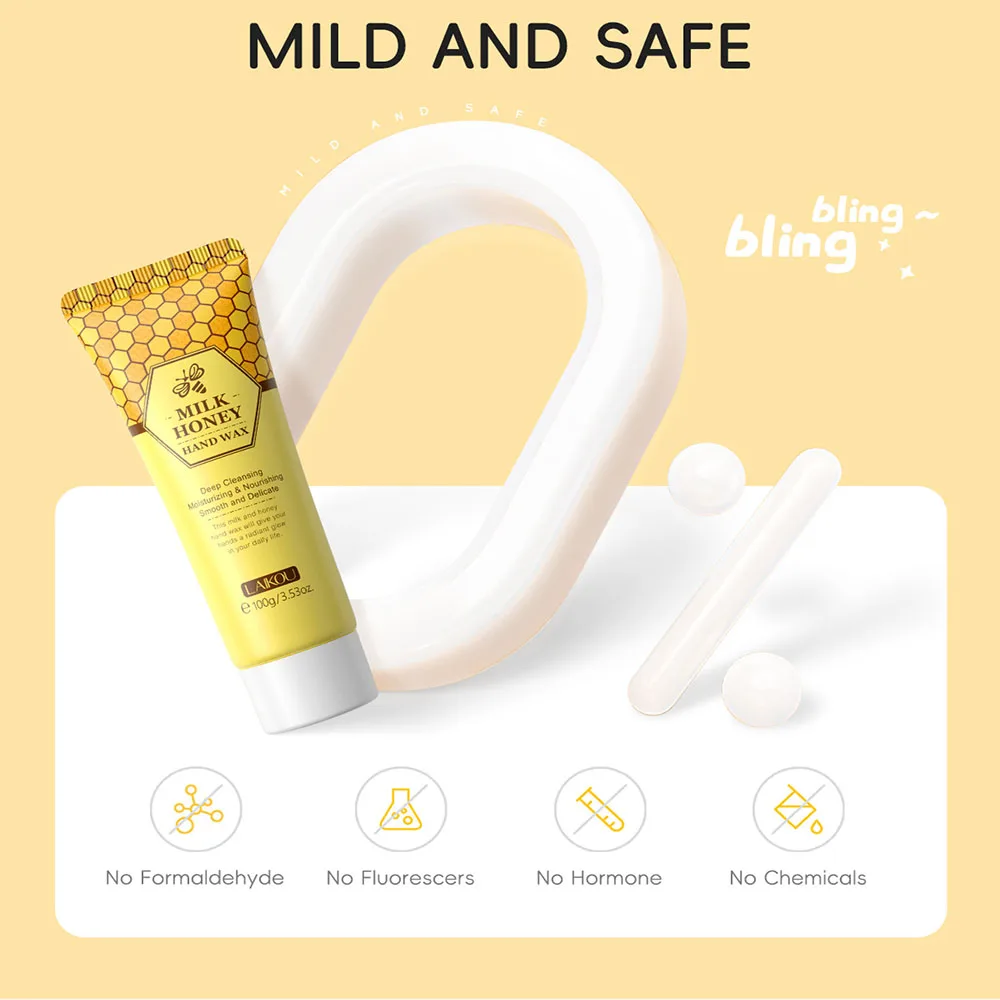 

LAIKOU 100g Milk Honey Hand Wax Mask, Peel Off Nourishing Hand Care for Dry Cracked Hands, Exfoliating Hydrating Home Use