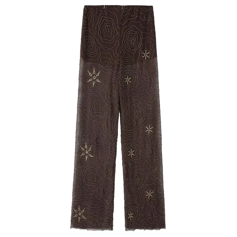 HXAO Gorsetowe Crop Topy Damskie Bez Ramiączek Top typu Halter Damski Letni Tiulowy Top z Koralikami i Cekinami Bez Pleców Półprzezroczysty Seksowny Top Bandeau