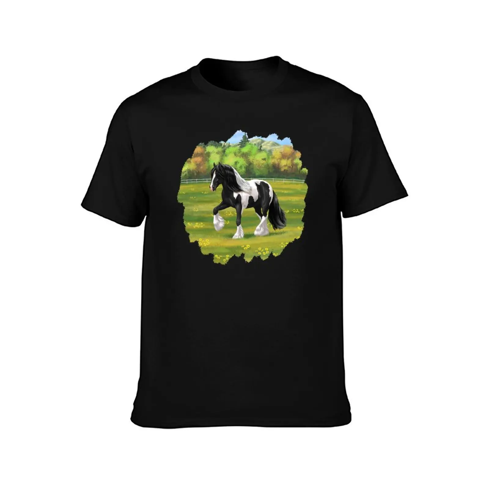 Black Pinto Piebald Gypsy Vanner Irish Cob Draft Horse T-Shirt oversized Aesthetic clothing fitted t shirts for men