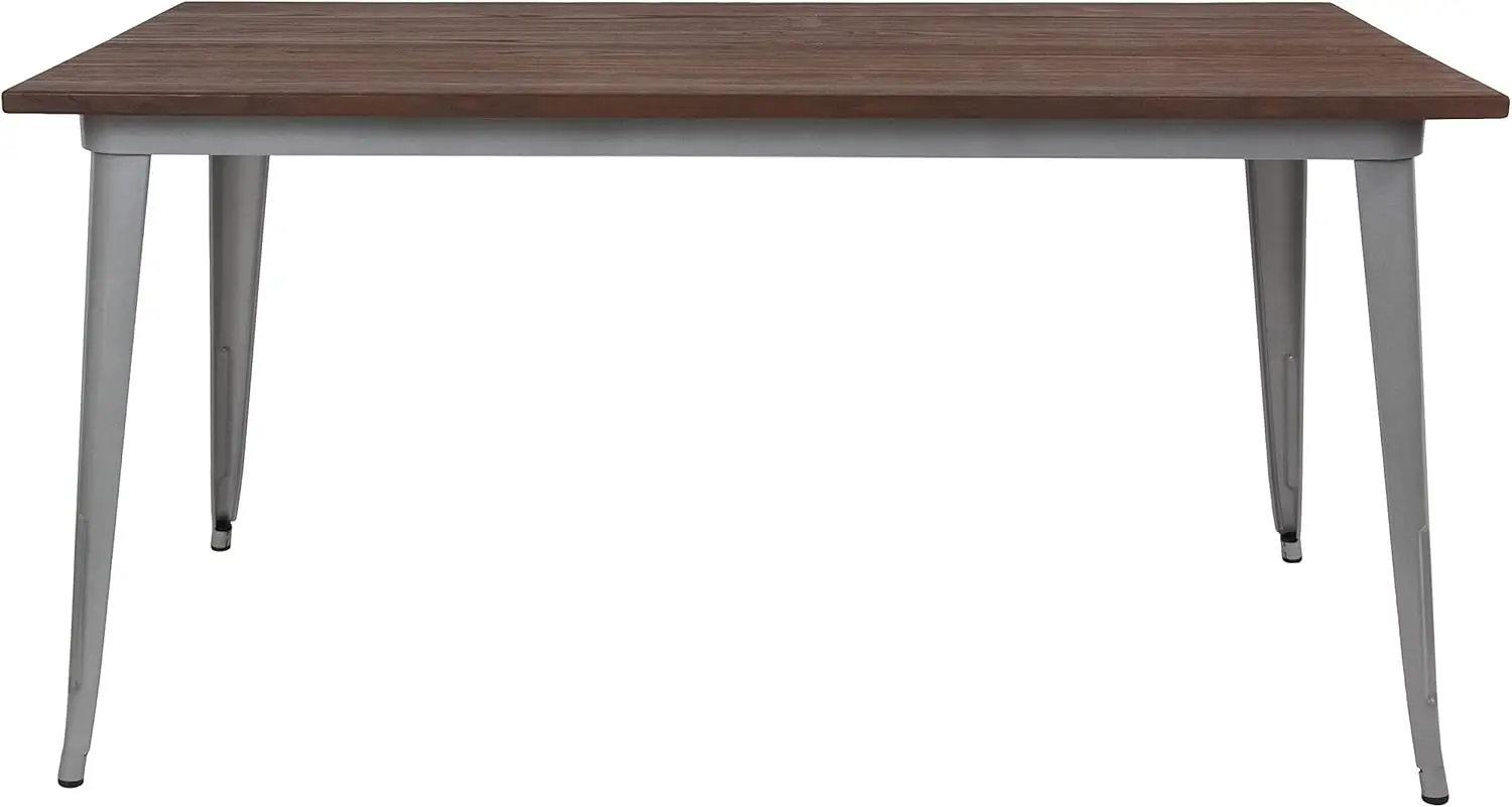 Indoor Metal Cafe Table 30.25" x 60" Rectangular Walnut Top Silver/Wood Dining Design
