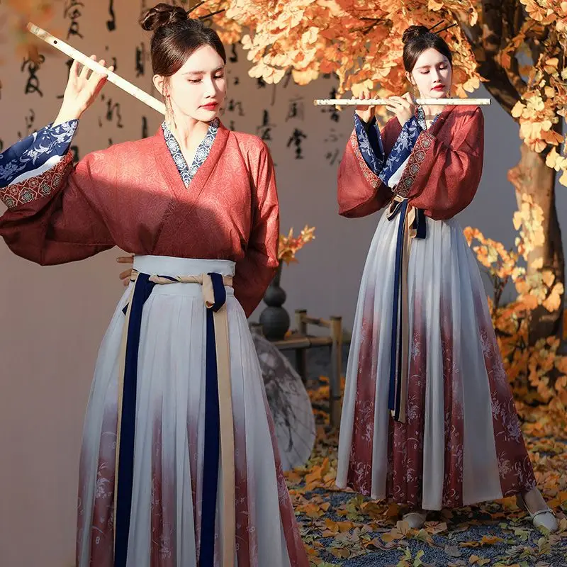 

Chinese Jin Dynasty Vintage Style Red Hanfu Women Dress Cosplay Traditional Print Long Skirt Elegant Girls Princess Set Dress