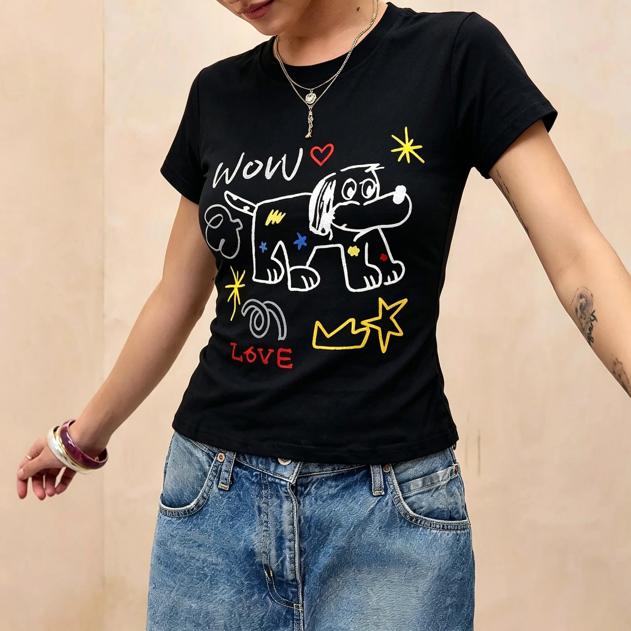 Baby Y2K Clothing - 2000년대 여성 Y2k 탑 카와이 만화