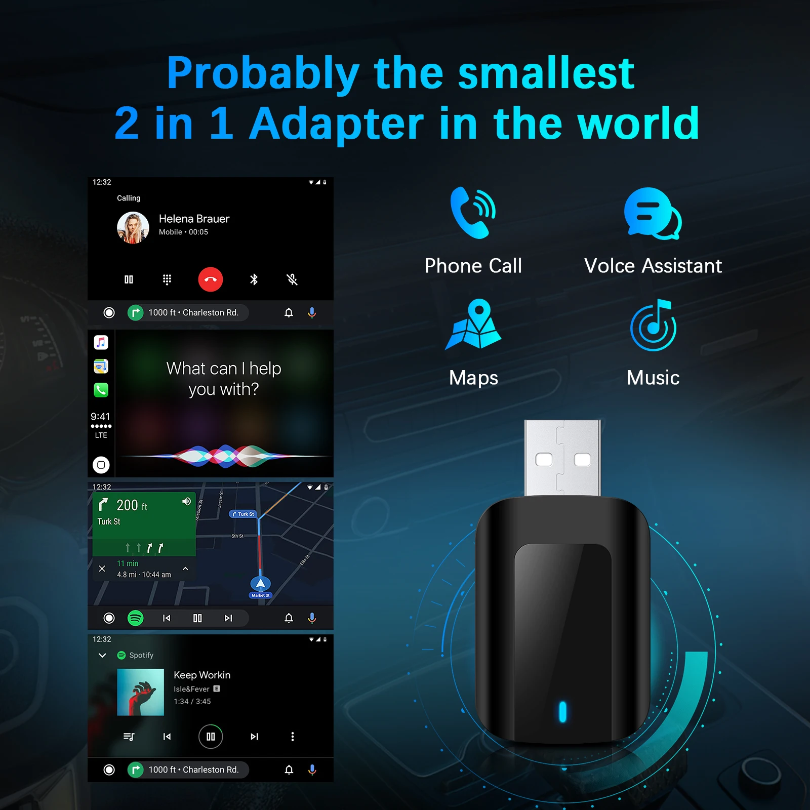 NEW 2in1 Wireless CarPlay Android Auto Wireless Adapter Smart USB Dongle Mini Box for Factory Wired Car, Plug And Play