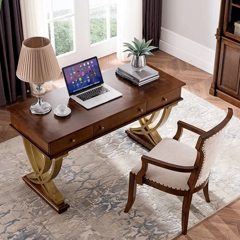 Luxury European Solid Wood Antique Writing Desk Calligraphy Study Room Office Computer Desks Book Desk Chair Biurko Mueble