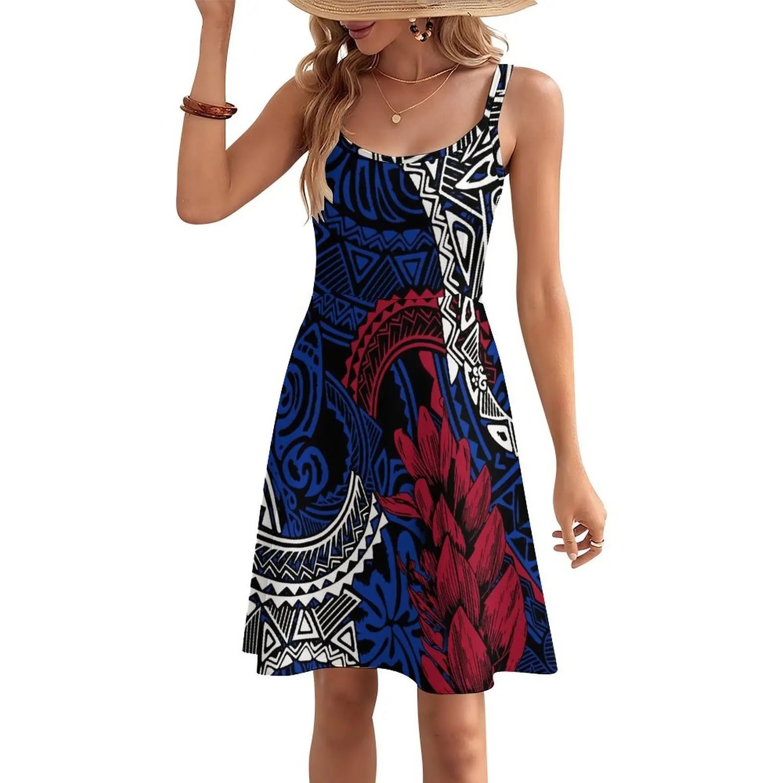 New Custom Floral-Printed Beach Party Women'S Surfing Swimsuit Polynesian Halter Design Beach Dress Available For Wholesale