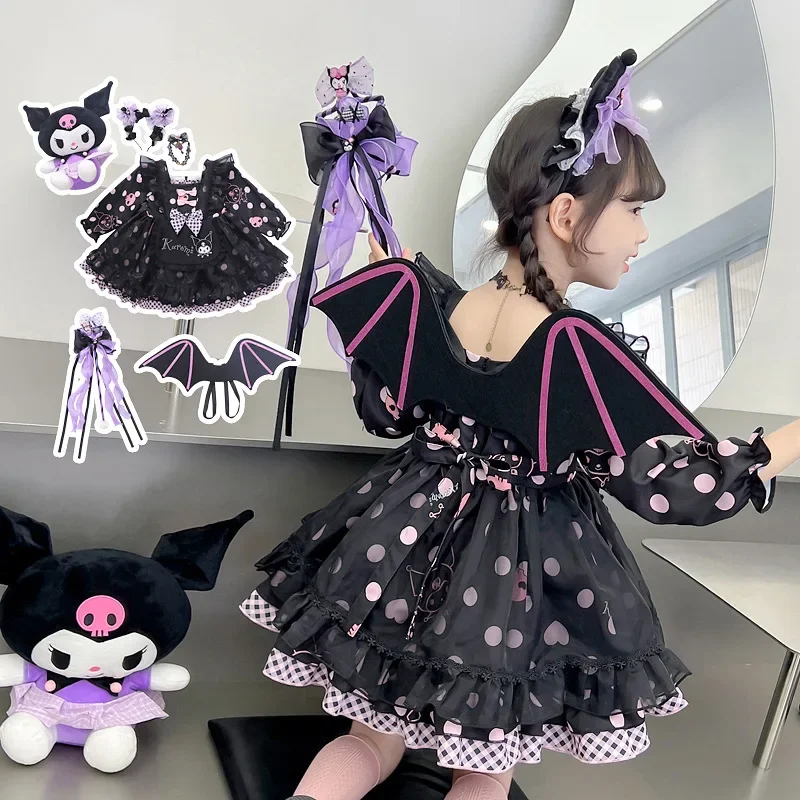 Sanrio Kuromi аниме мультфильм девочка Лолита юбка комплект для девочек Осень Длинные рукава юбка косплей принцесса платье День рождения