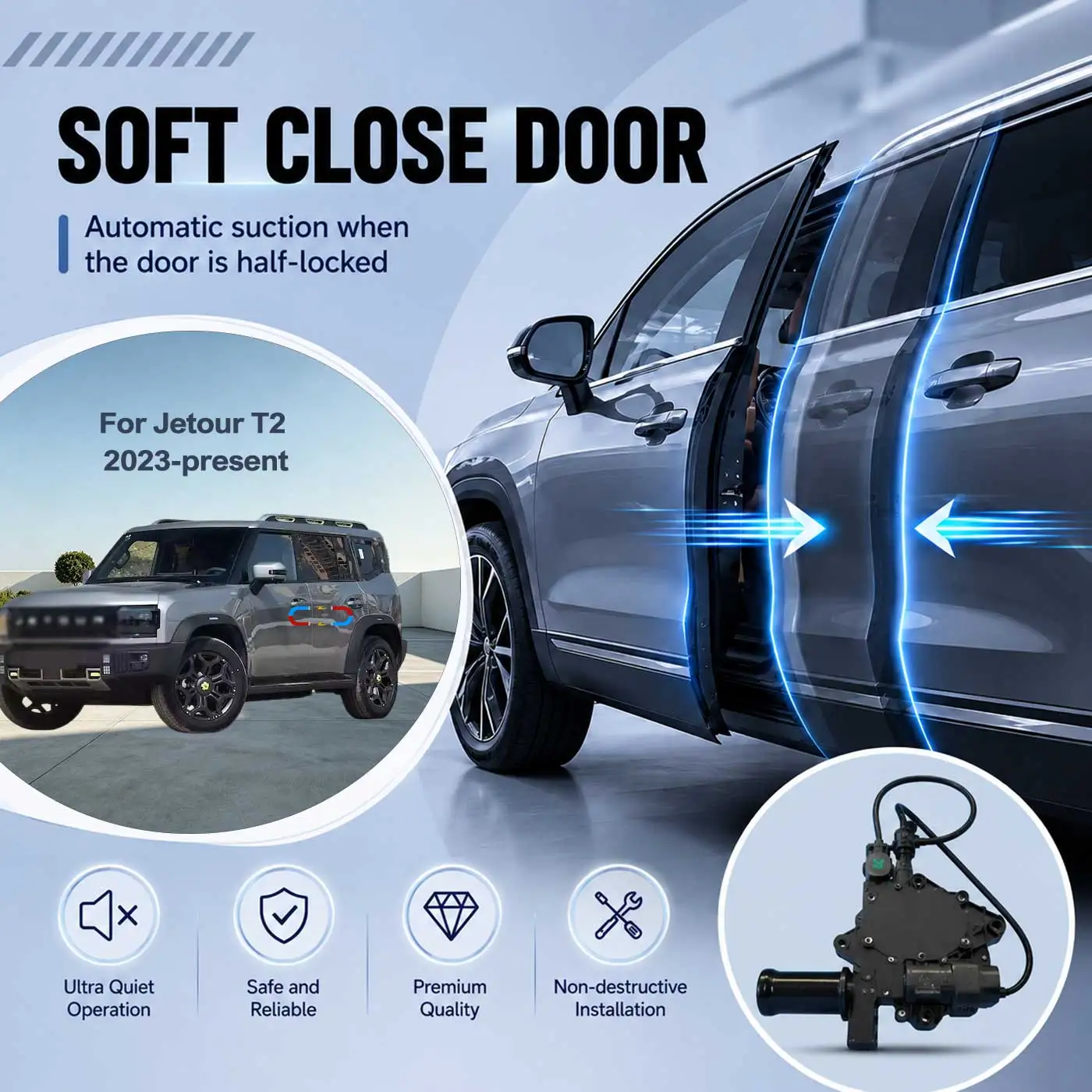 For Jetour T2 2023-present Electric Soft Close Door Auto Pull-In Suction Lock Intelligent Silent Closer Kit