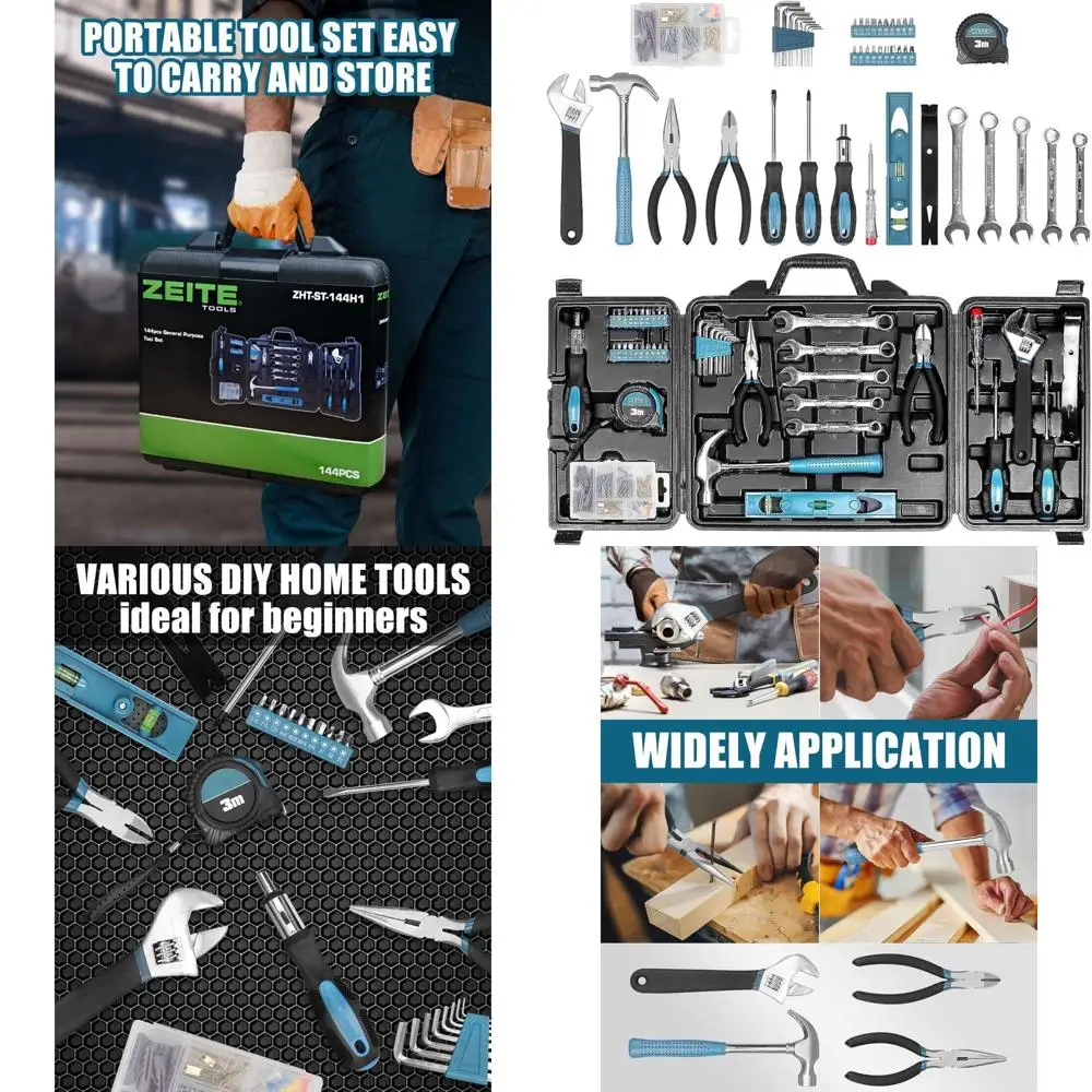 

Tool Kit for Home, 144 Piece Hand Tool Set with Storage Box, General Basic Repair Tool Set with Hammer, Pliers, Wrenches, Voltag