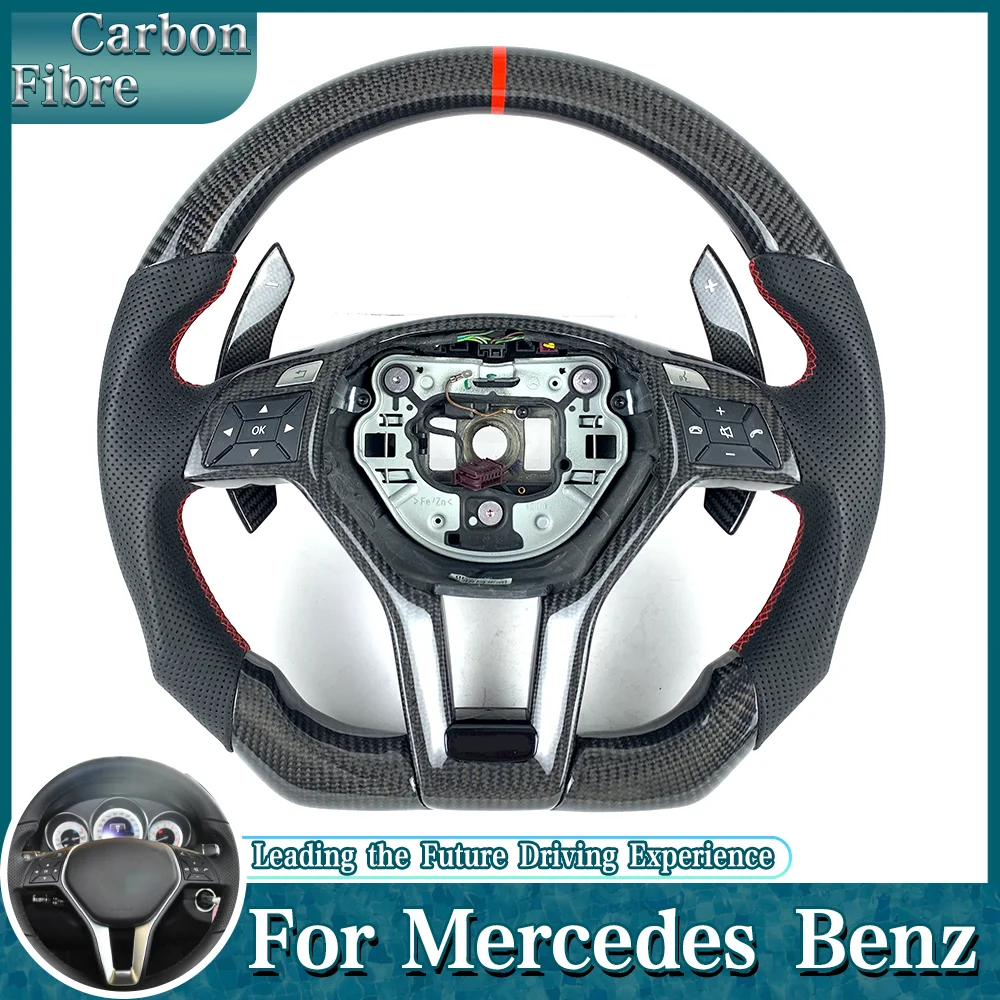 Customized For Mercedes Ben AMG W176 W204 W212 W207 W208 W463 CLS63 E63  Carbon Fibre Steering Wheel With Paddles  Red style