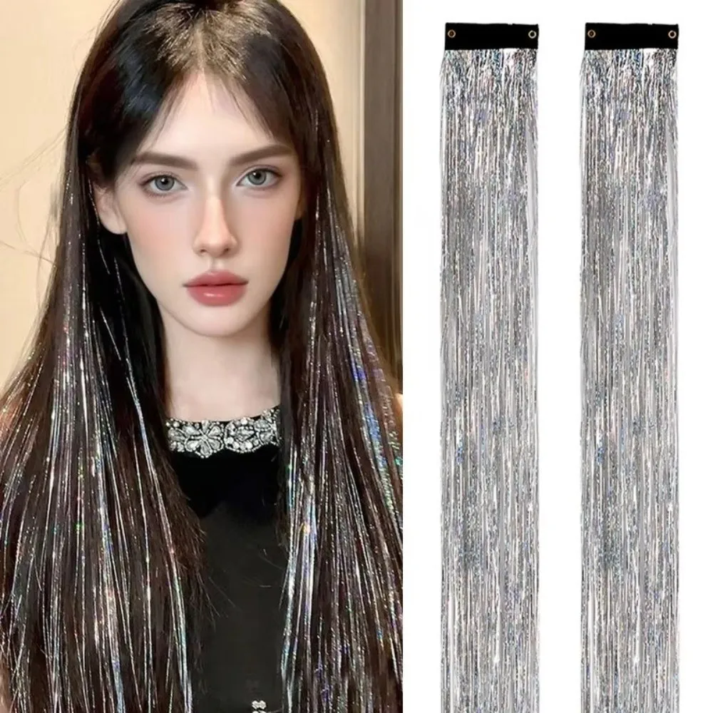 

Highlights Clip Clip in Hair Extensions Glitter Colorful Synthetic Hair Highlights Fairy Hair Long Straight Wig Hairpieces Girls