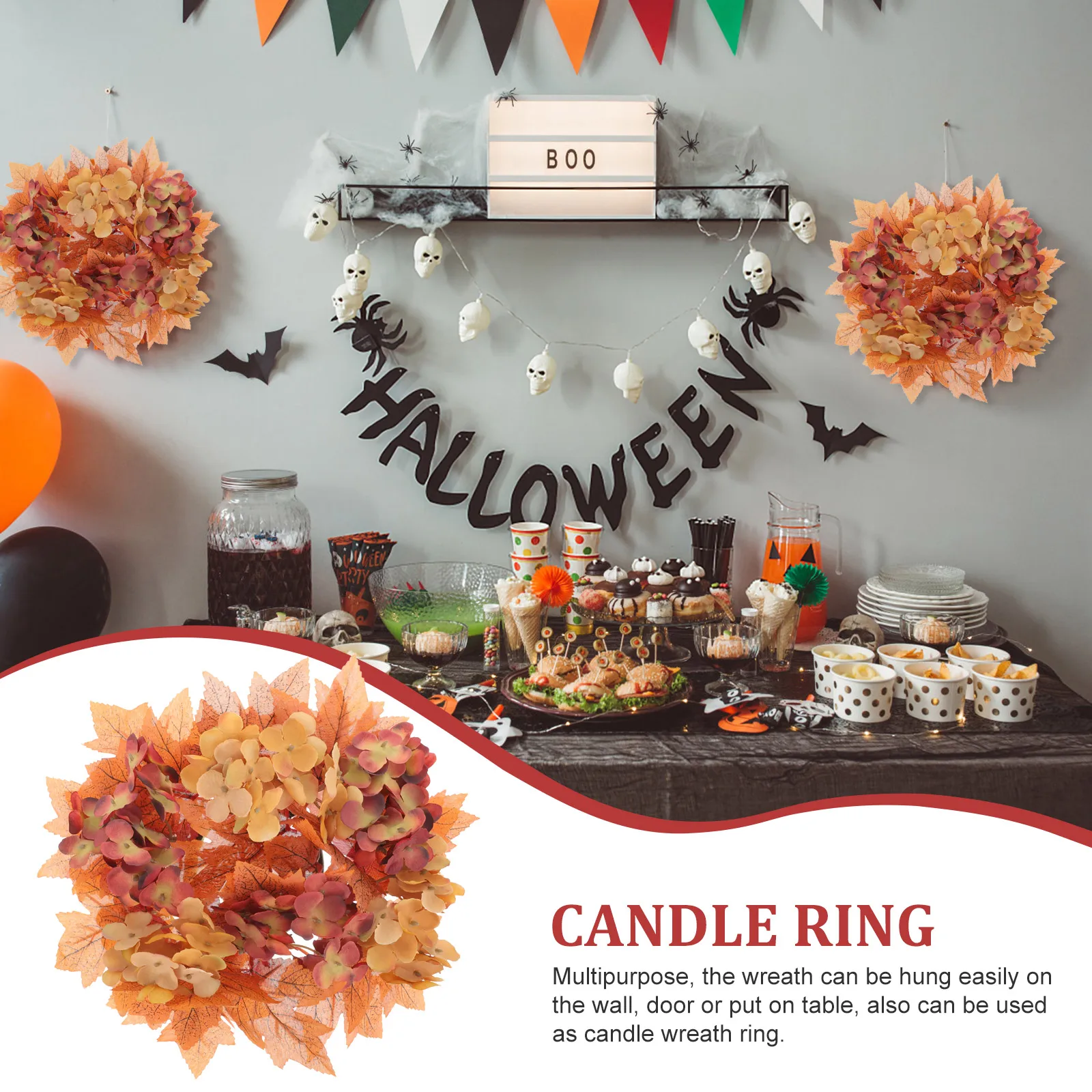 

Maple Leaf Wreath Artificial Fall Decorative Table Centerpiece Thanksgiving Harvest Ring Mini Wreath