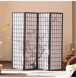 Room Dividers Wall Panels Black Japanese 4-Panel Screen Room Divider Wall Separation Screens Plum Blossom Desk Partition Folding