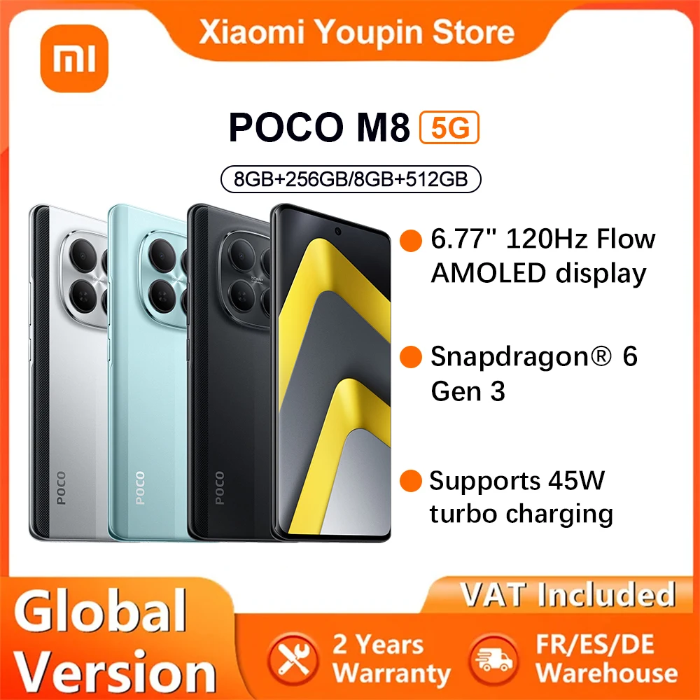 Globale Version POCO M8 5G Smartphone 5G 6,77 Zoll Snapdragon ®   6 Gen 3 Mobile Platform 45W Ladefunktion 50MP Hauptkamera IP66 NFC Xiaomi