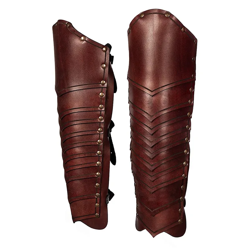 Armadura de pierna de cuero Larp para hombres, Greaves góticas, polaina de medio Chaps, Kit de disfraz de caballero Medieval, cubierta de bota de zapato de jinete Cosplay