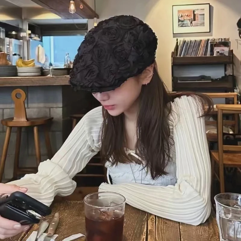 Advanced Sense Forward Hat New Roses Baskenmütze im Retro-Stil. Hochwertiger Malermütze im koreanischen Stil