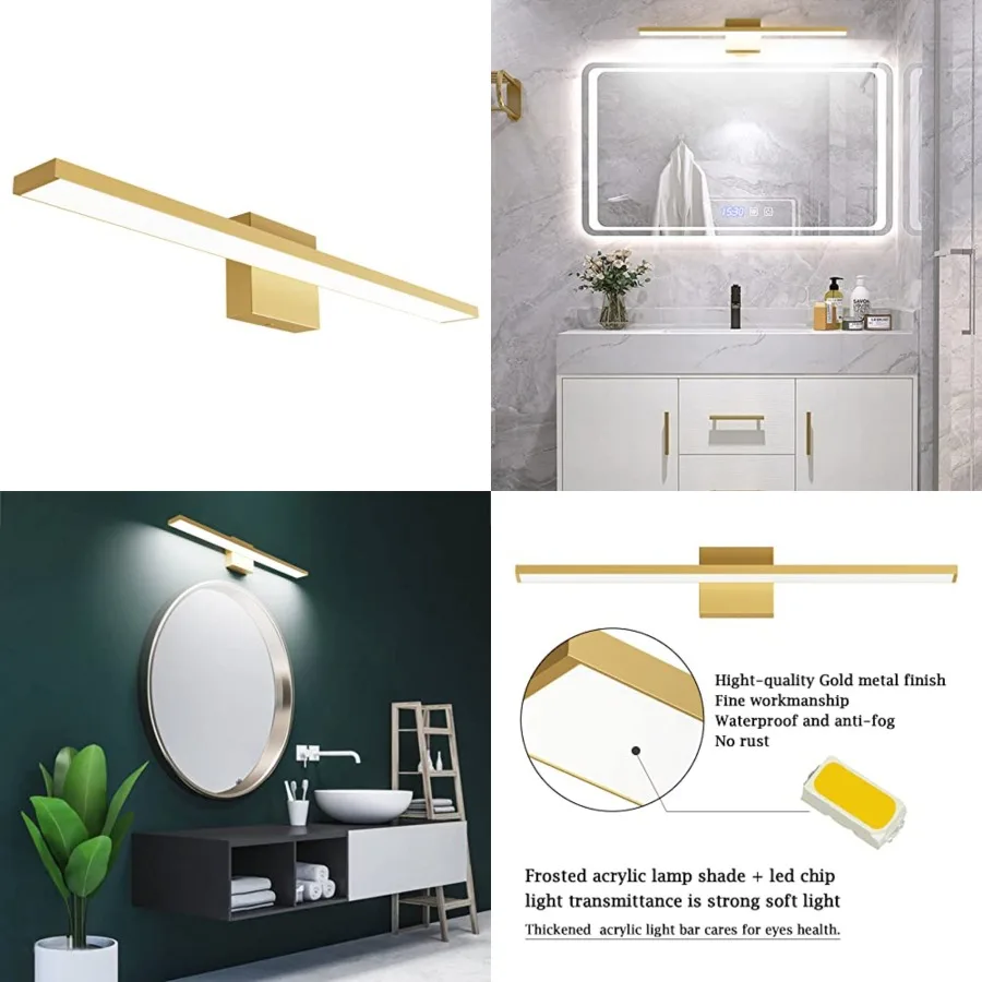 

Modern Bathroom Vanity Light Frosted Aluminum Modern LED Bathroom Light Fixtures White Light 6000K