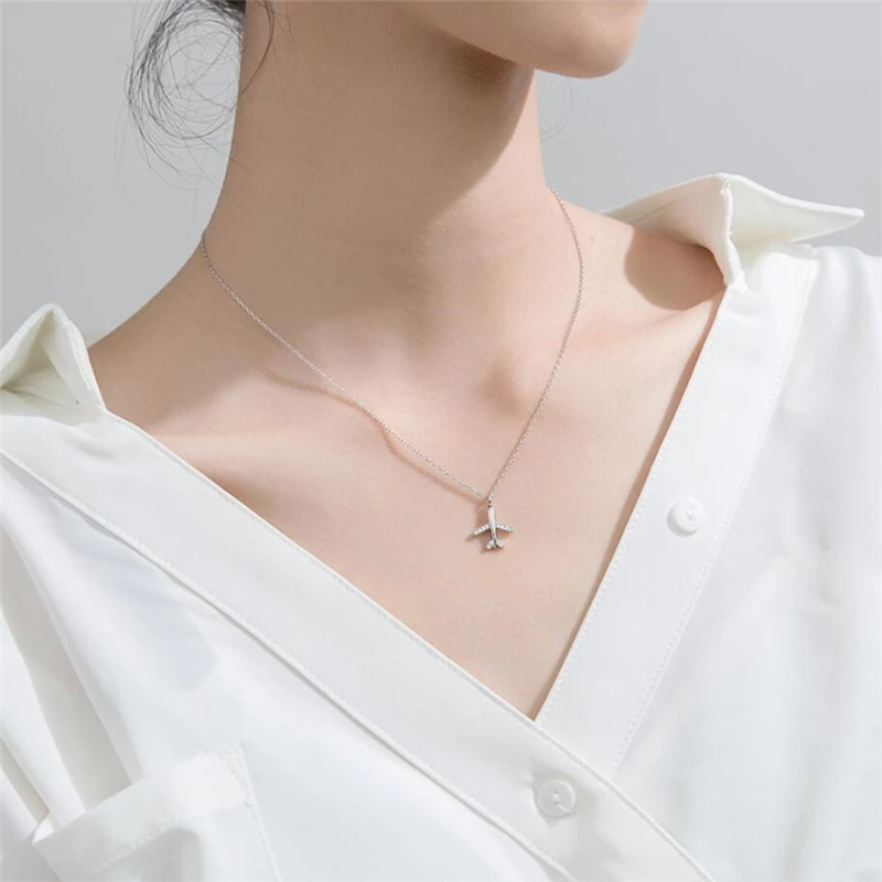 Sole Memory Sweet Mini Plane Literary 925 Sterling Silver Clavicle Chain Necklace For Women Jewelry Birthday Gift NE562