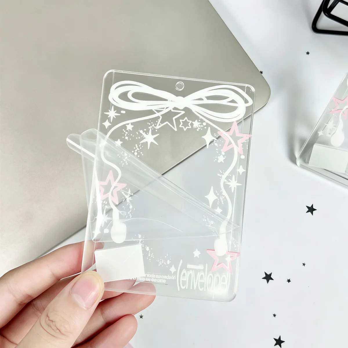 KPOP Photocard Holder Keychain, Bow Photo Card Case Bag Charm, Clear Display Frame for Idol Photocards view 4