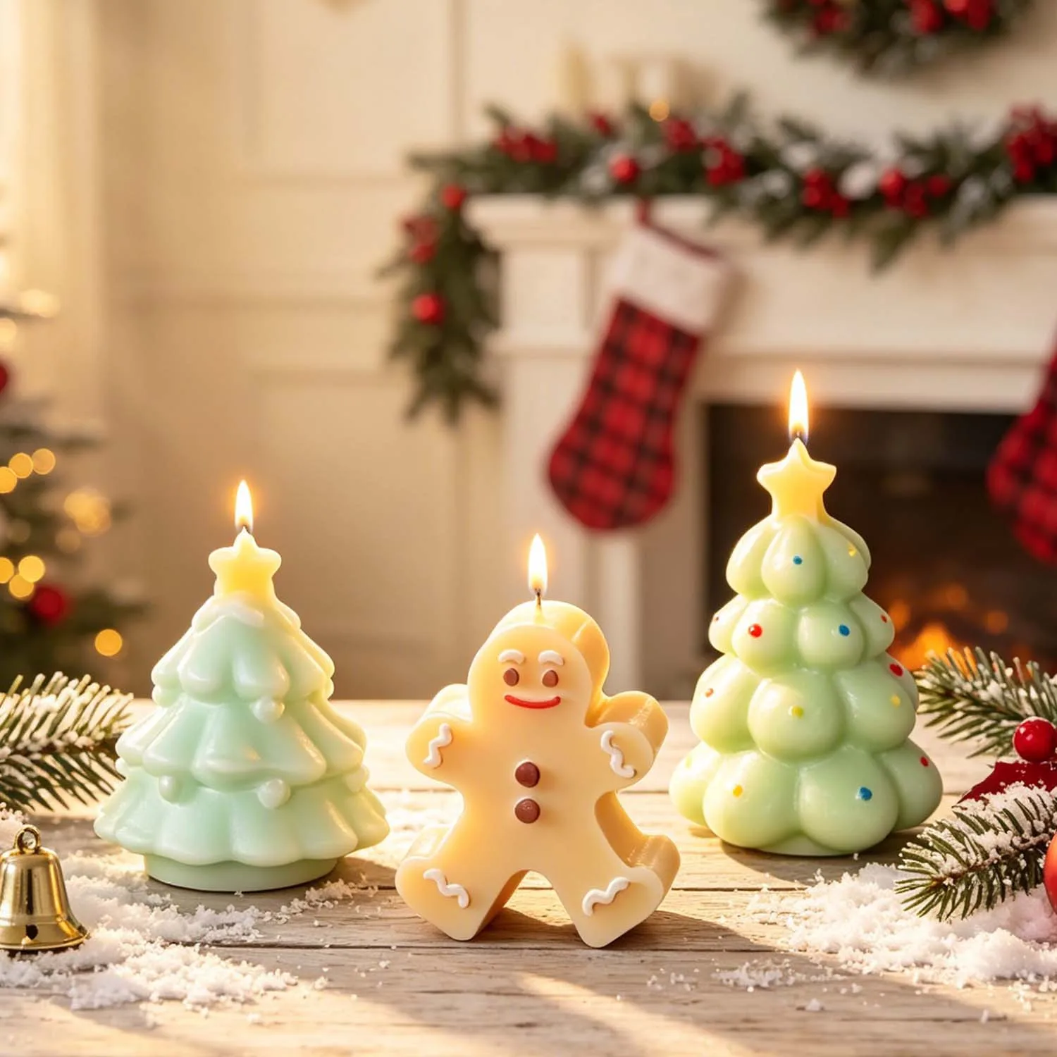 3D Gingerbread Man Christmas Tree Silicone Candle Mold, Xmas Aromatherapy Soap Resin Plaster Mould DIY Holiday Handmade Craft