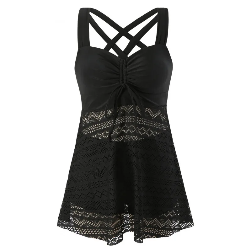 Sexy Lace Hollow Out Plus Size Swimwear for Women Swimsuit Female High Waist Straight-leg Shorts Bathing Suit Skirt Beachwear