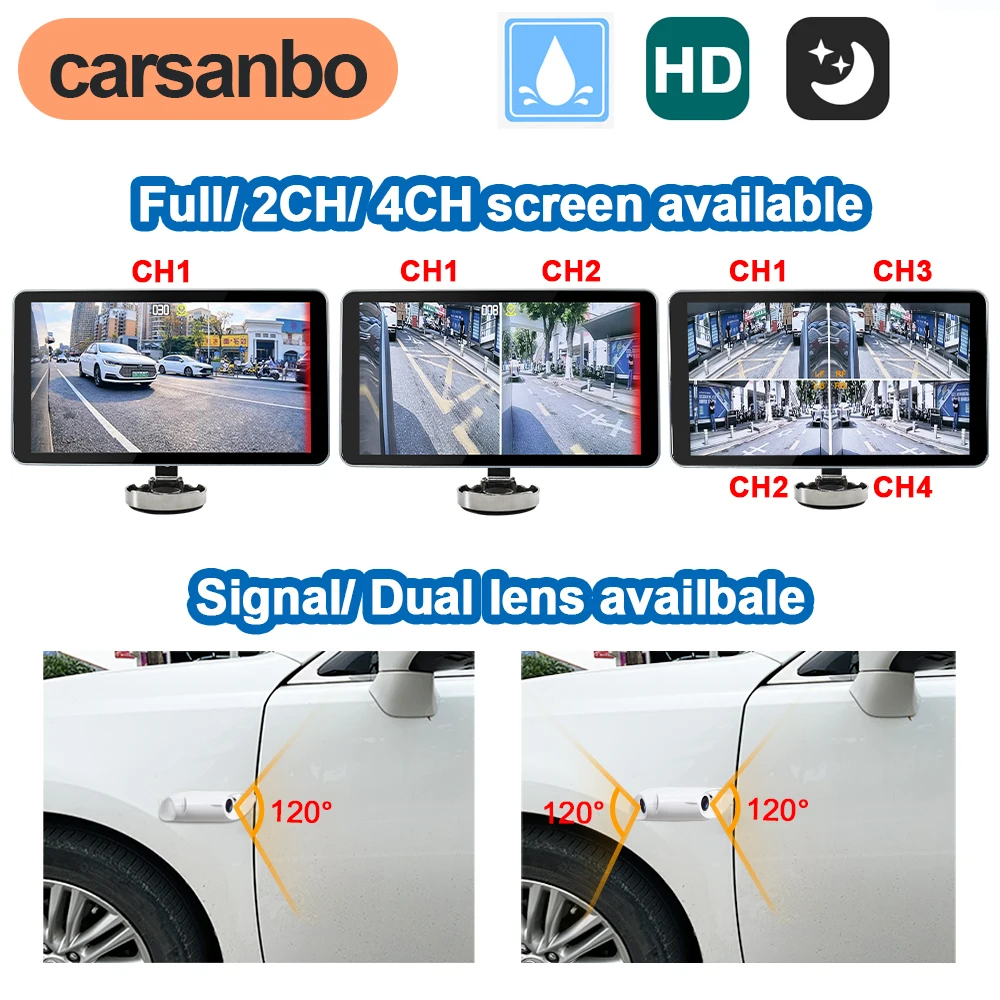 Carsanbo Touch Screen 6 Inch Car DVR Monitor with Left Right Side View Camera System Can Choose Signal/Dual Lens Ai BSD WDR GPS