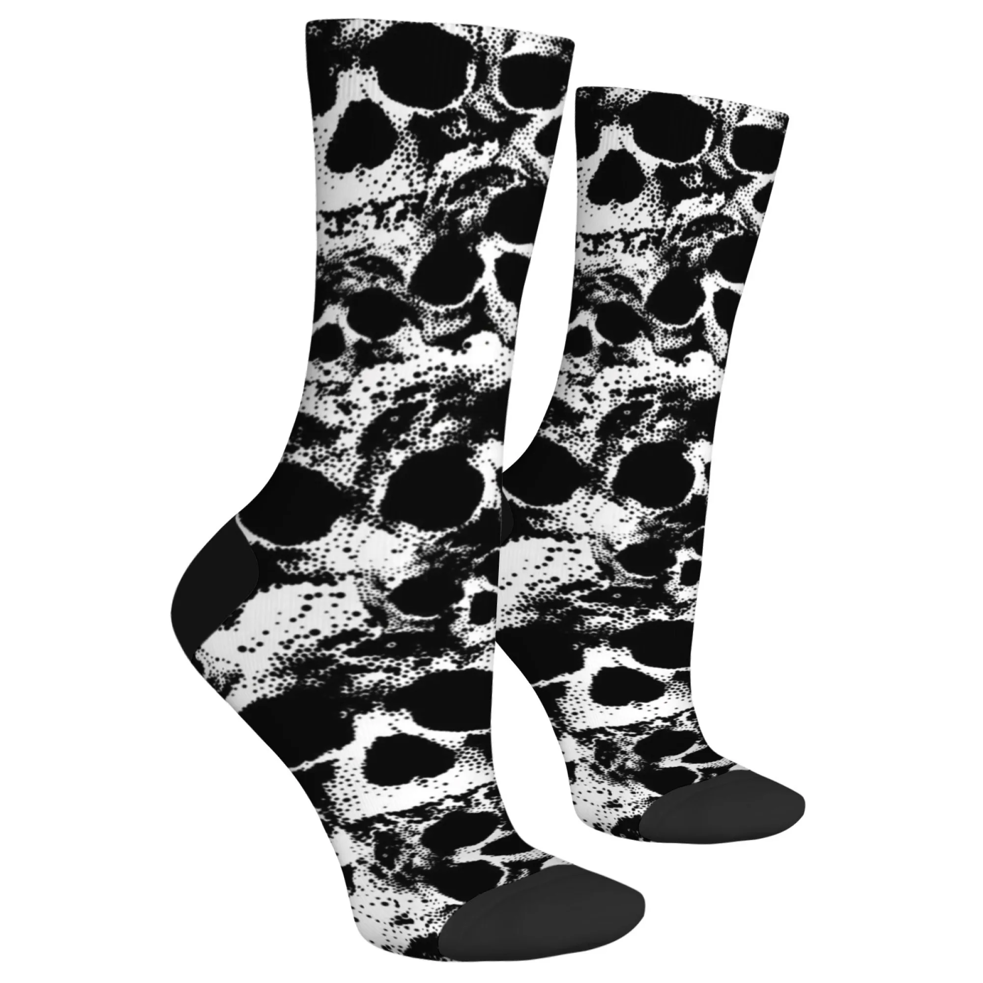 Fresh Dark Skull Dot-Painted Mid-Calf Socks Bright-Tone Painted Print Arrangement Unisex Daily Campus Outfits Warm Breathable