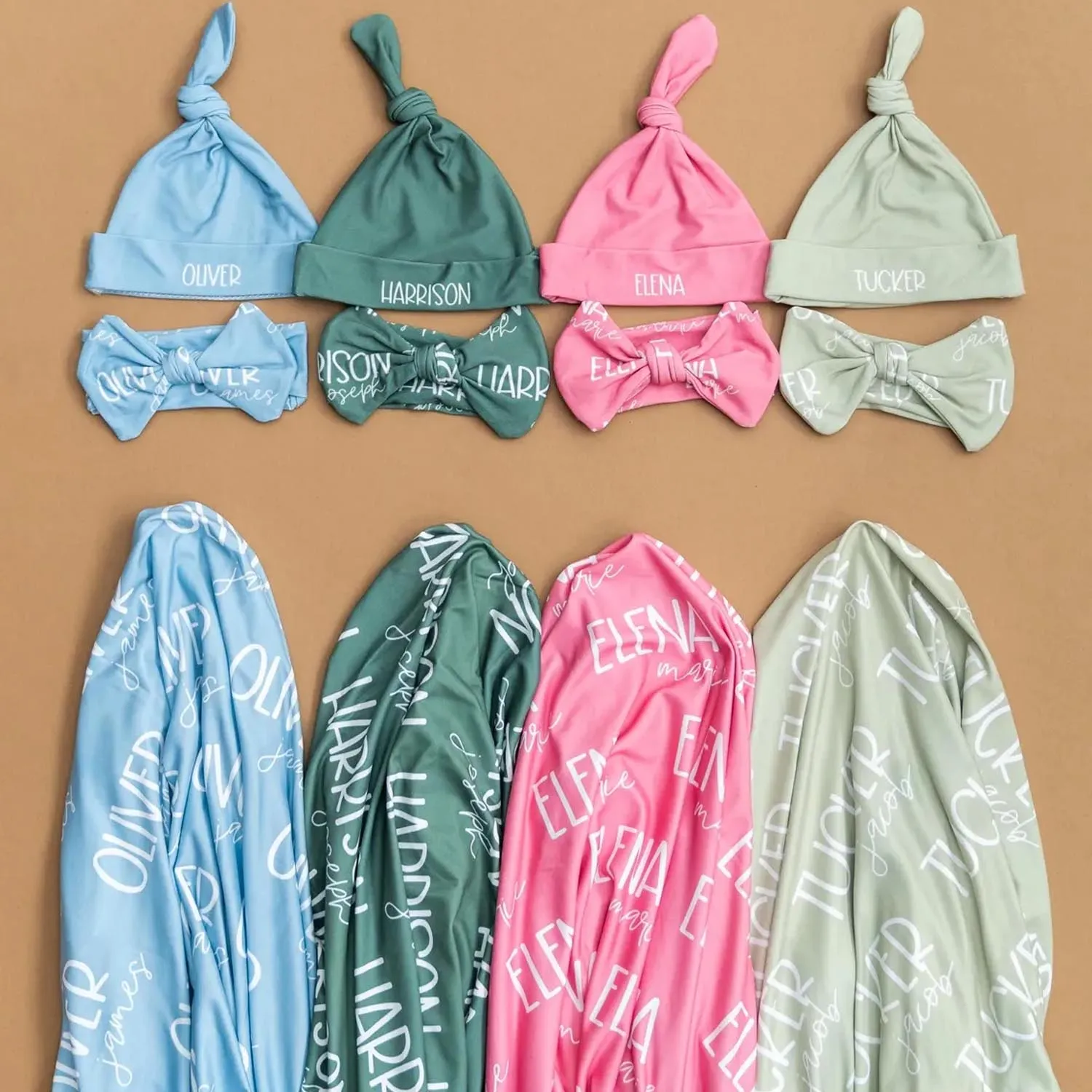 UOOPOO Custom Baby Swaddle Set, Personalized Swaddle, Hat, Headband