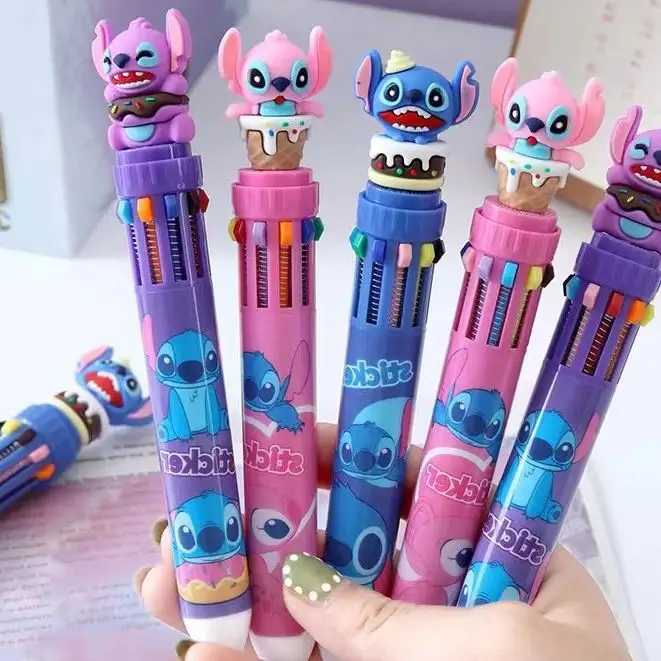 1 Piece of Disney Stitch Ballpoint Pen, 10 Color Marker Pen, Color Pen, cartoon Pen, Student Multifunctional Color Marker Pen